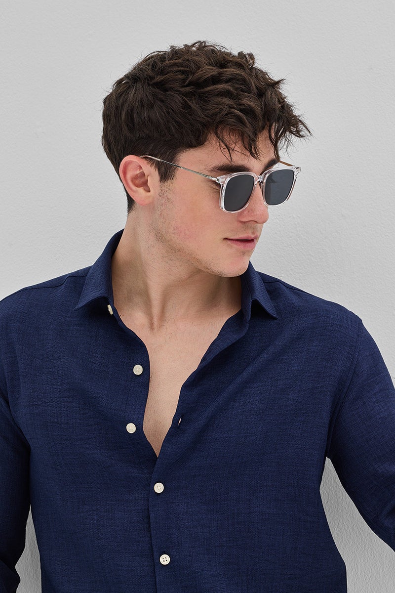 سنيتش قميص أزرق داكن منقوش - Image 5